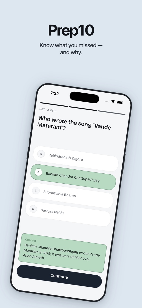 Prep10 iOS question feedback with the correct answer and explanation